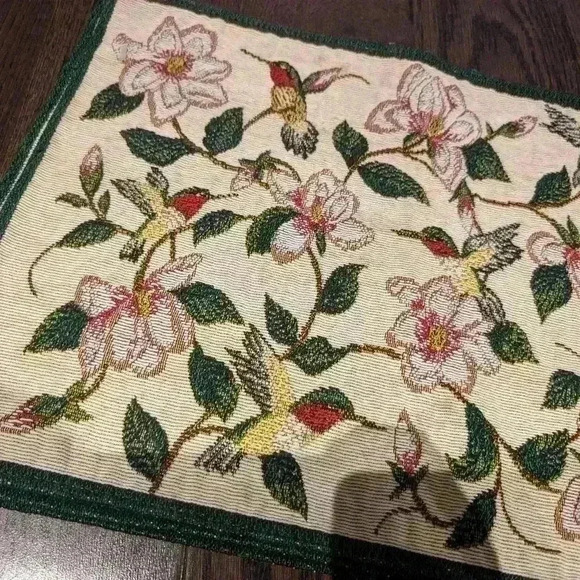 Vintage set of 3 hummingbird embroidered  placemats - Picture 6 of 7